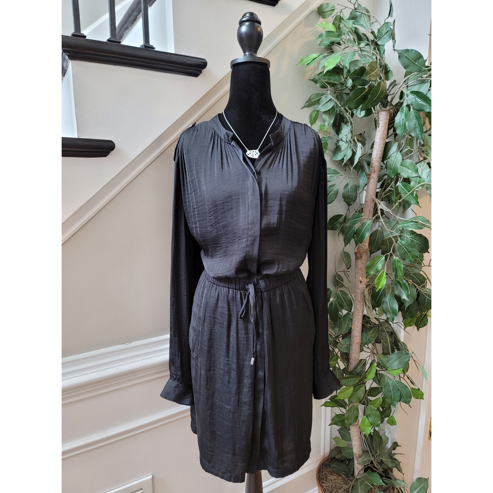 Jennifer Lopez Dress Womens Size Xl Black 100% Polyester Long Sleeve With Pocket